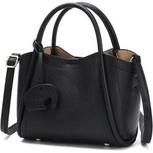 Crossbody Purse for Women Black Vegan Leather Mini Handbag with Top Handle